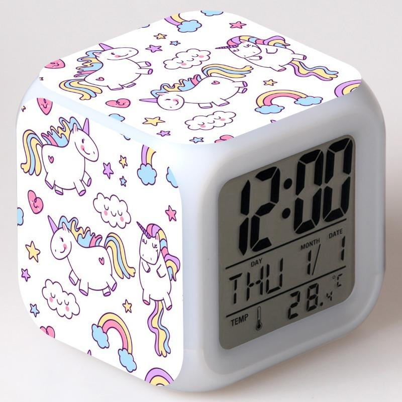 Discoloration Unicorn Alarm Clock Creative Night Light Led Digital Alarm Clocks Student Desk Clock Children's Gifts
