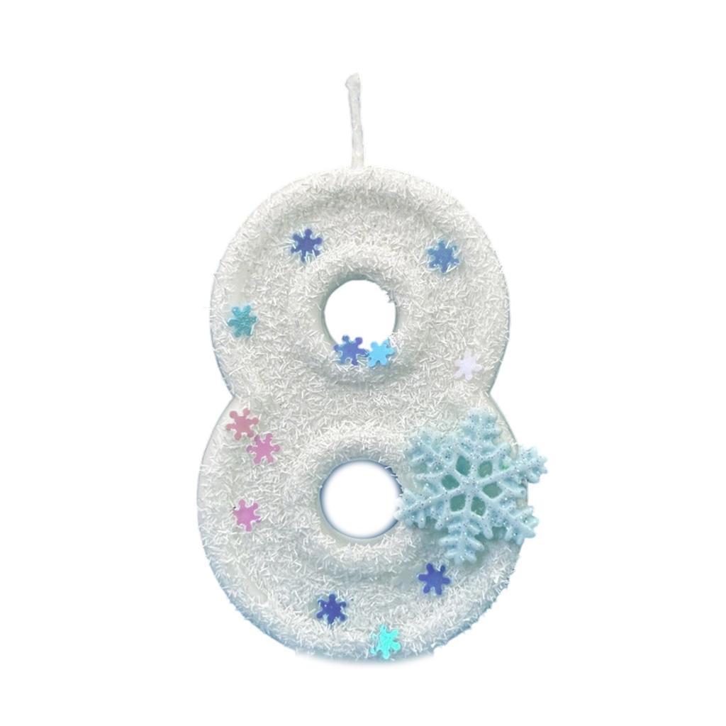 Winter Snowflake Themed Birthday Number Candle with Glittering Sequins For Parties Cakes And Special Occasion Decoration