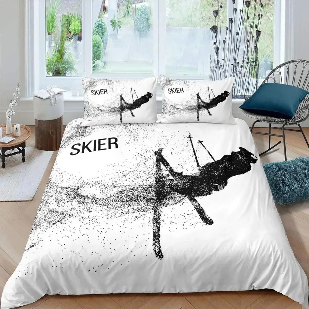 Ski Sports Duvet Cover Set Full Size Winter Sports Skiing Bedding Sets Snow Mountain Landscape Comforter Cover for Boys Girls