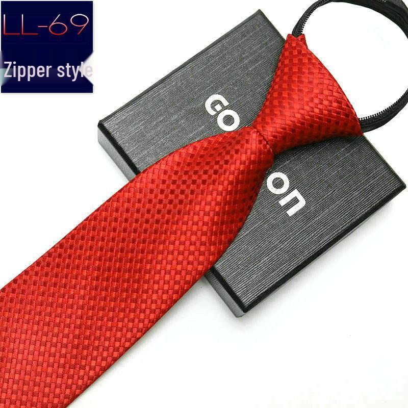 Men's No-Iron Zipper Striped Formal Tie with Logo, 8cm