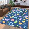 Kids Dinosaur Pattern Carpet with Colorful Animals and Blue Background Suitable for use as an anti-slip for living room bedroom sofas