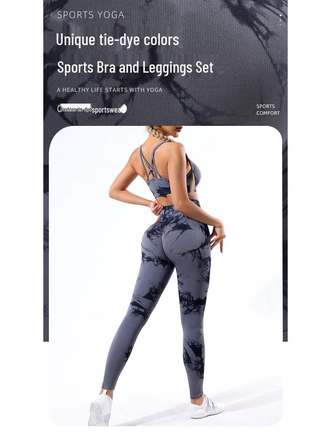 

Бесшовный комплект для йоги тай-дай: Женский спортивный бюстгальтер и леггинсы с высокой посадкой Large