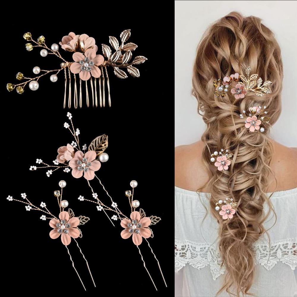 4Pcs/set Gold/Silver Flower Hair Comb Rhinestone Headpiece Luxury Bridesmaid Headwear  Prom Event