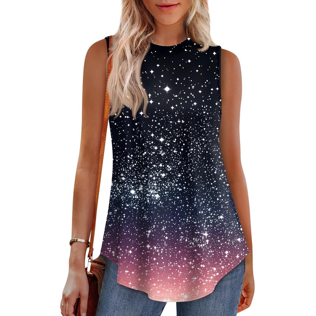 Dámská móda Ležérní vesta bez rukávů Vintage potisk bez rukávů s výstřihem a výstřihem