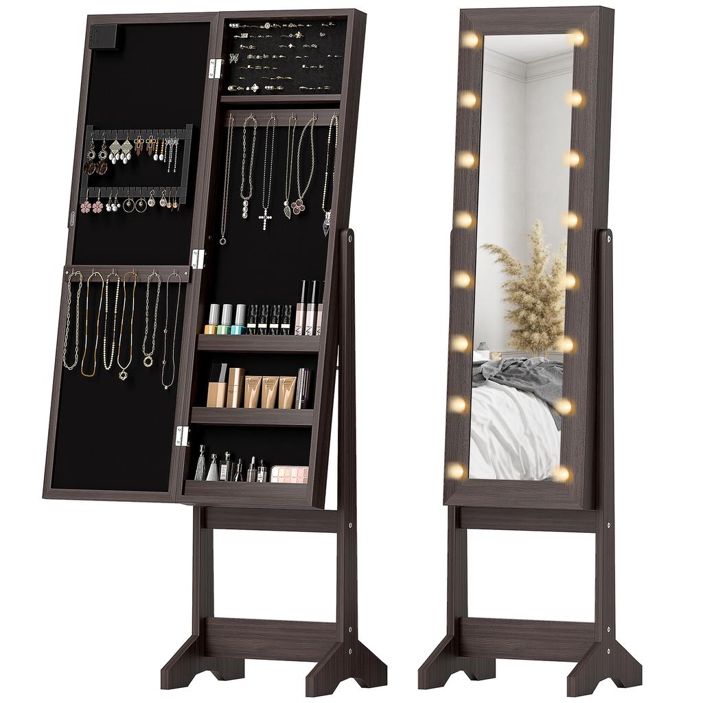 Freestanding Mirrored Jewellery Storage Cabinet - Dark Brown