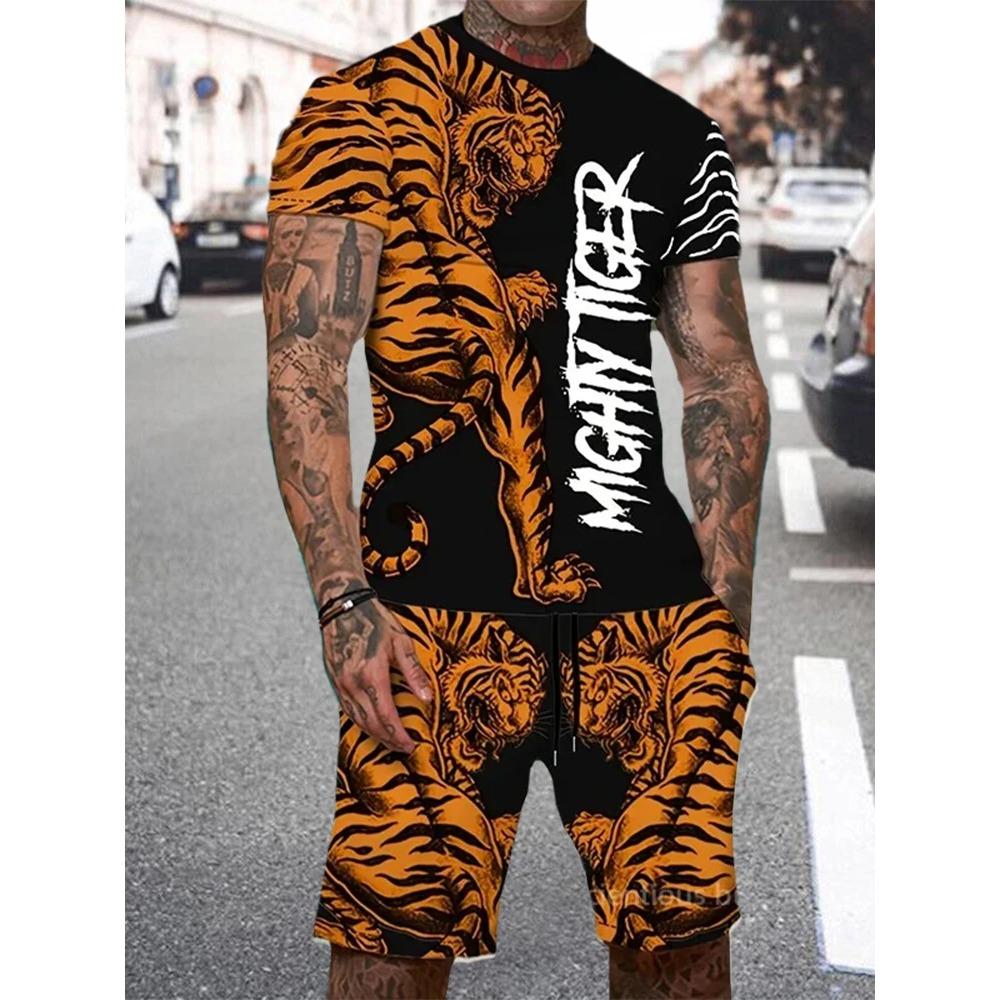 Men's Summer Casual Everyday Short Sleeve and Shorts Set Cool The Lion King Print T-Shirt and Drawstring Short Set Men's Set