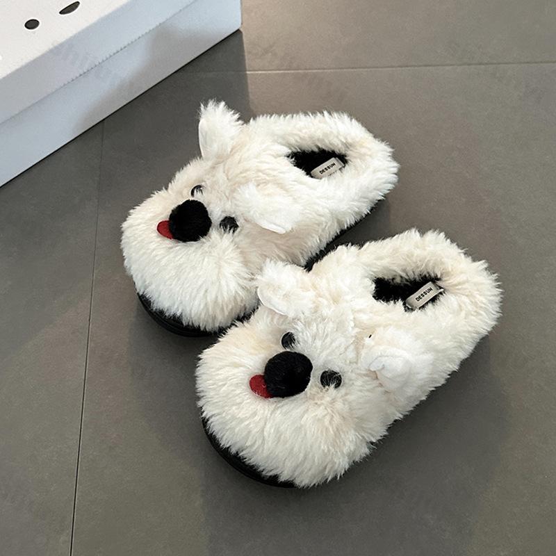 Cute Plush Shoes Women Autumn Winter Cartoon Warm Platform Slippers Height Increase Non Slip Thicken Comfortable Cotton Slippers