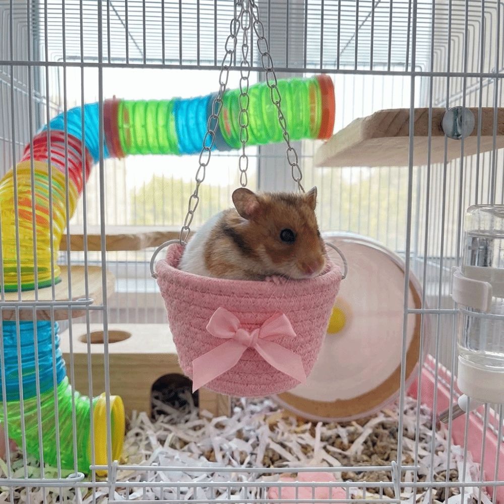 Breathable Hamster Hammock Bow Hanging Basket Bed Guinea Pig Hideout Small Animal Habitat