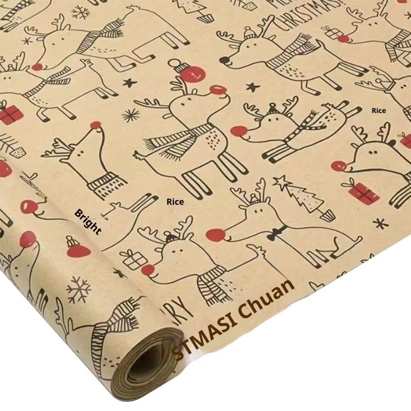 Christmas Gift Wrapping Paper Kawaii Cute Reindeer Wrapping Paper Kraft Paper Xmas Party Favors Decoration Handmade Gifts