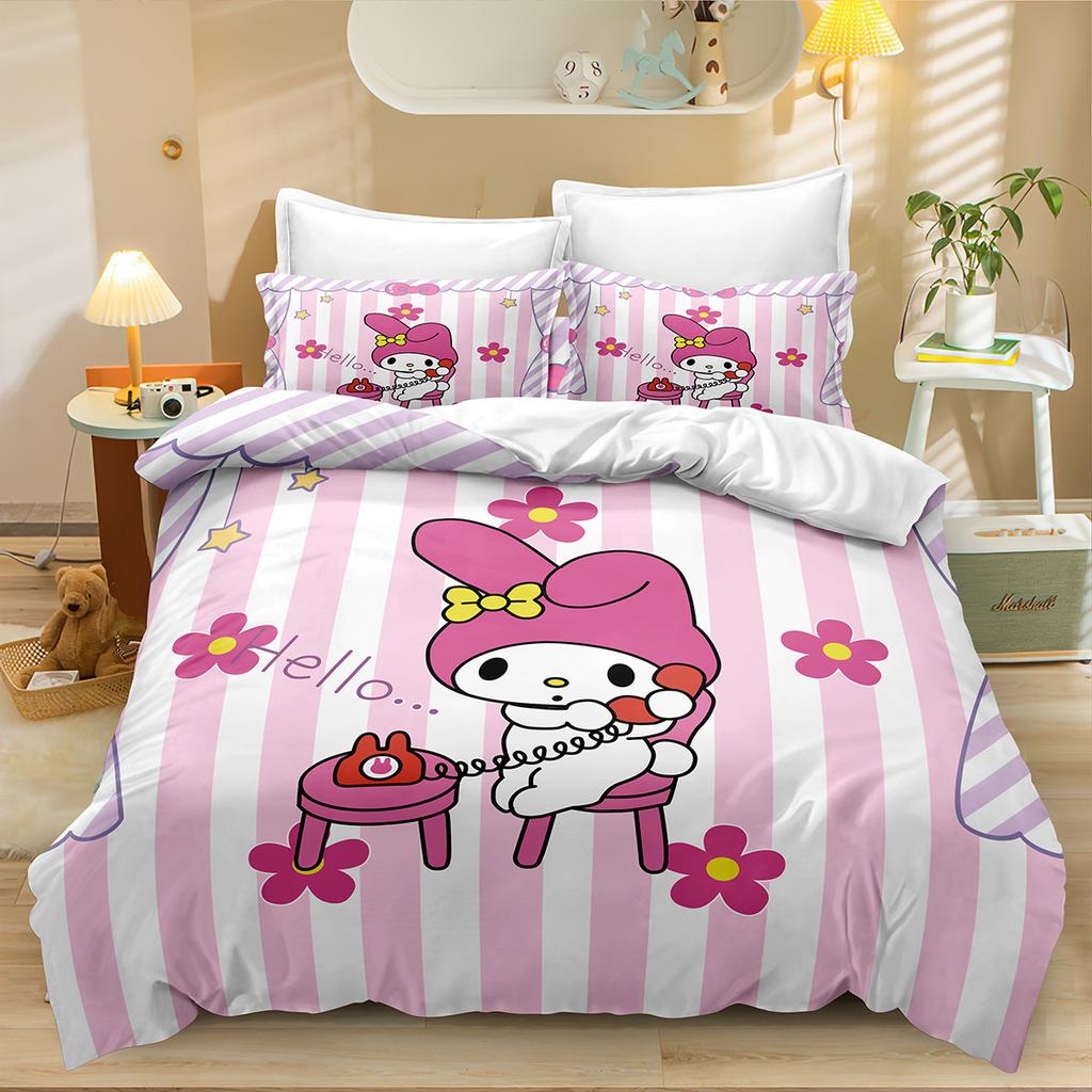 My Melody Bedding Sets Comforter Quilt Bed Cover Duvet Cover Pillow Case 2-3 Pieces Sets Kids Adult Size Cartoon Decoration