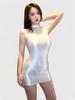 Mesh Patchwork Skirt Satin Shiny Women'S Package Hip Pencil Dress Sleeveless Bodycon Mini Micro Dresses Maid Dance Wear