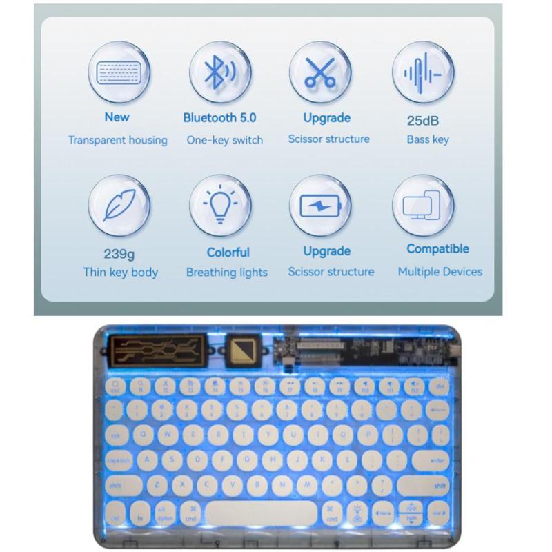 Transparent Wireless Bluetooth-compatible Keyboard Mute Lightweight Portable Compatible For Ipad