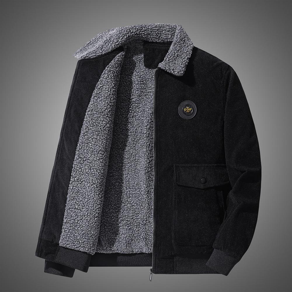 Corduroy lamb wool jacket men's winter loose fleece thickened casual lapel jacket men's clothes