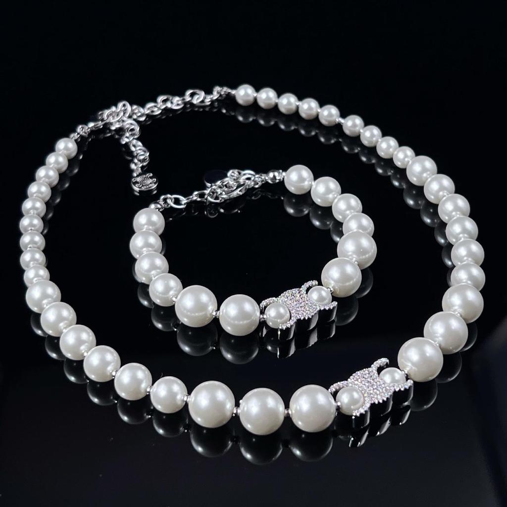 Saijia Zweiseitige Gewebte Schlangenknochen-Halskette mit Perlenarmband und Diamant-Logo - Europäischer und Amerikanischer Luxusstil.