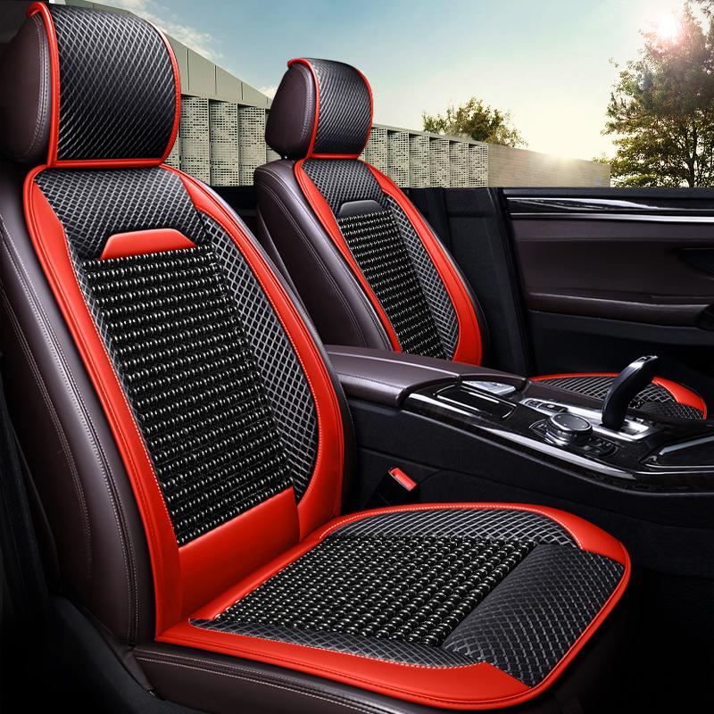 Luxury PU Leather & Wooden Bead Car Seat Cushion – Breathable, Durable & Easy-Clean – Fits Most Cars, Trucks,  and SUVs