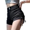 Women's High-Waisted Black Drawstring Shorts - Summer 2025 Slim Fit Trendy Style