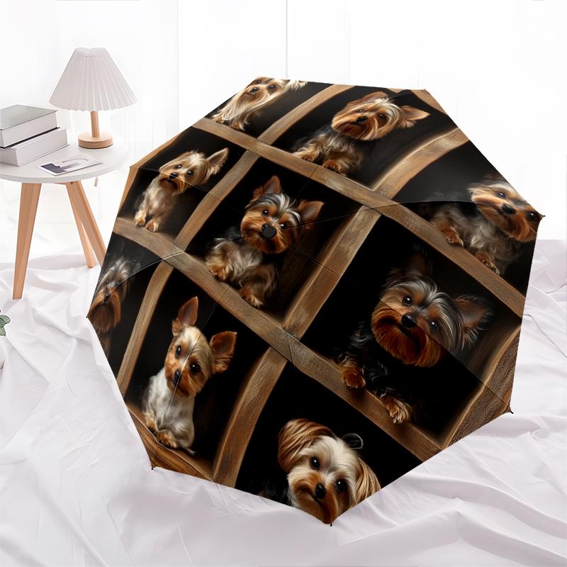 Fantasia Yorkshire Terrier, ombrello pieghevole automatico, design portatile e pieghevole, 8 stecche, un regalo di Natale o di compleanno.