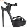 Fashion Peep Toe Platform Women Sandals Black Pink Thin Heels Sandals Pu Cross Slingback Ankle Strap Sandals Fashion Party Large Size 46