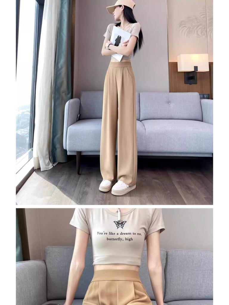 Women's 2026 High-End Grey Wide-Leg Pants - Spring/Summer Straight-Leg Design