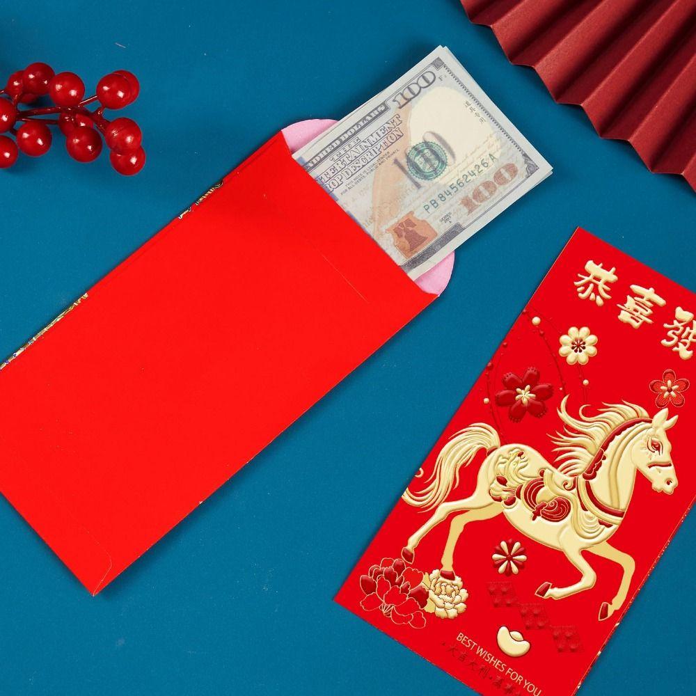 6Pcs Lucky Red Envelopes Chinese Style Gold Foil Design New Year Red Packets New Year Blessing 2026 Luck Money Bag