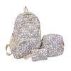3 Pcs/Set Floral Backpack Women Flower Rucksack Shoulder Bag Makeup Pouch Quilted Daypack for Girls School Work Travel
