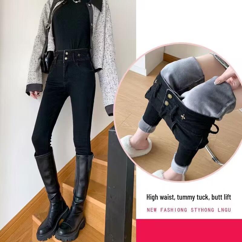 

Plus Size Women s Fleece-Lined Slimming Skinny Elastic High-Waist Jeans S