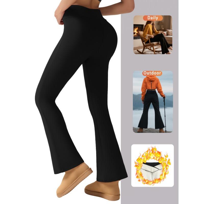 Women's Fleece Lined Flared Pants V-Waist Design Warm Leggings for Winter Casual