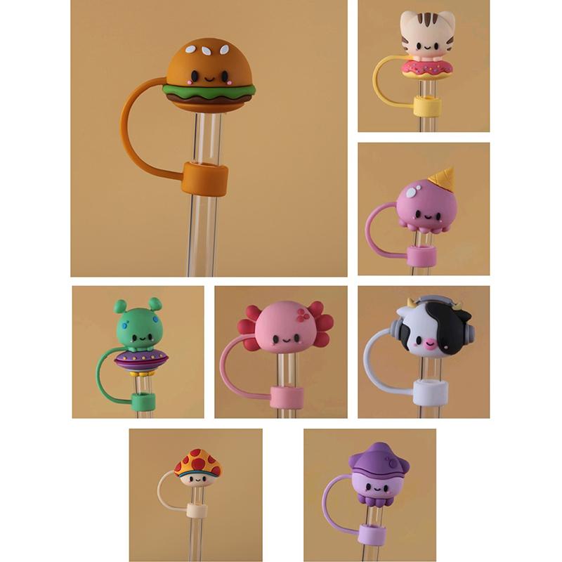 1Pc Silikon Abdichtung Stroh Stecker Wiederverwendbare Trinken Staub Kappe Cartoon Stecker Tipps Abdeckung Anzug Küche Tasse Diy Zubehör