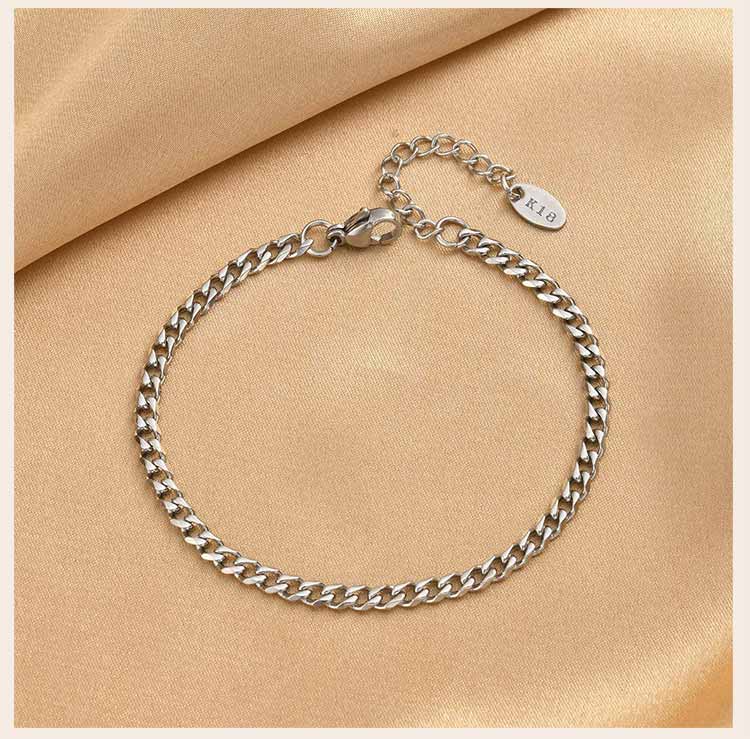 Minimalist Silver Color Link Bracelet for Women Stainless Steel Cuban Chain Bracelet Stackable Wrist Jewelry Waterproof