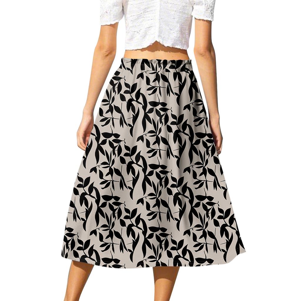 Women's Casual High Waist Drawstring A-line Skirt Printing Skirt