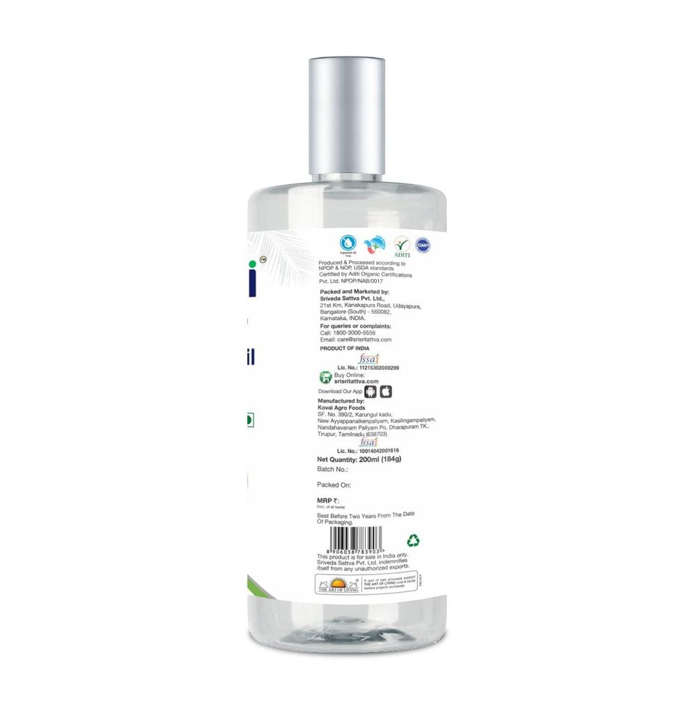 Kaltgepresstes Kokosöl (200 ml), Bio-Kokosnussöl (nativ) Sri Sri Tattva