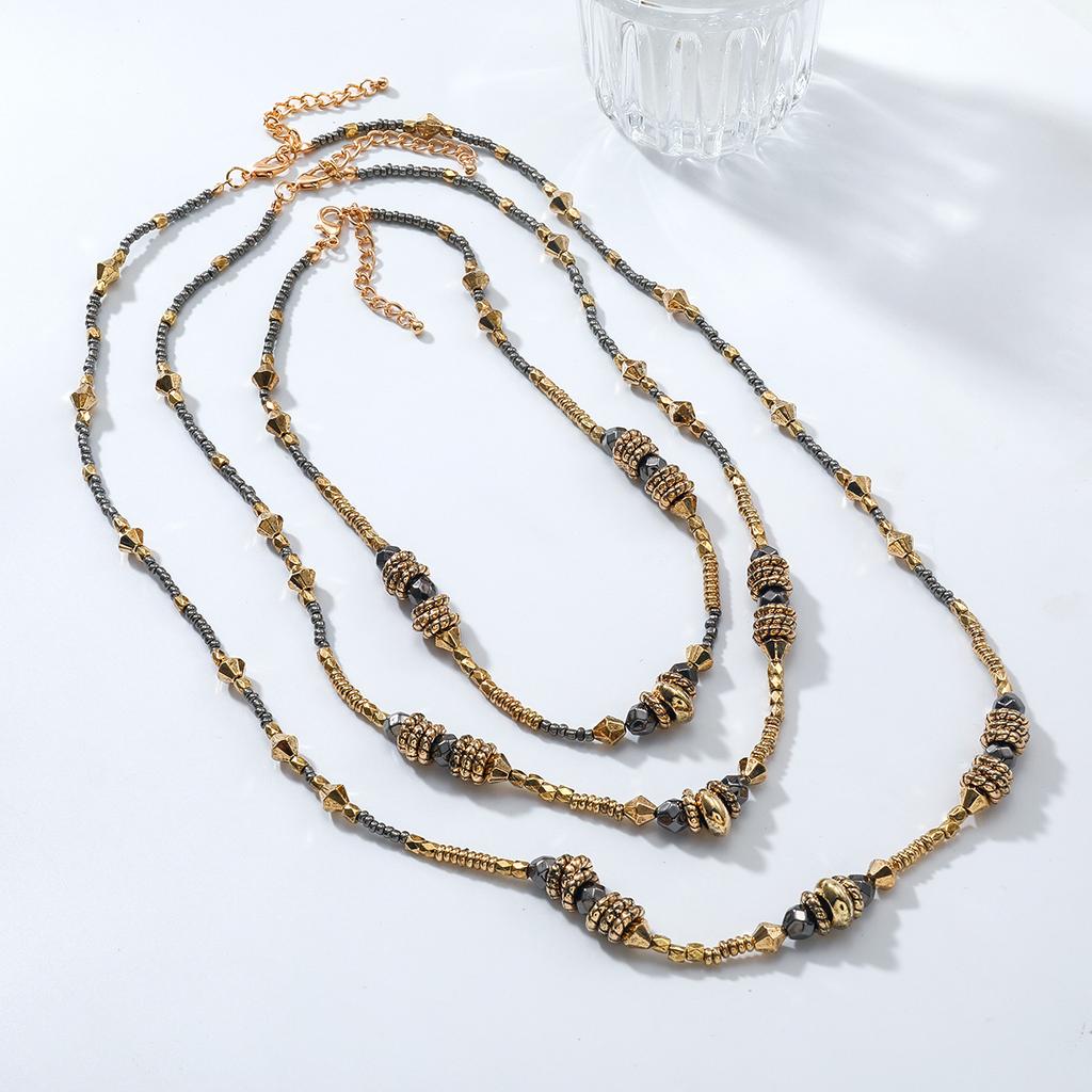 3Pcs/set Vintage Multi-layer Stone Beaded Necklaces for Women Fashion Jewelry Neck Accessories