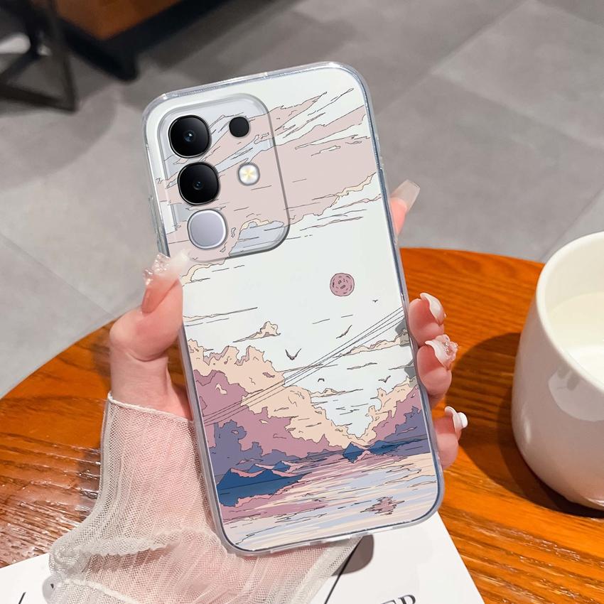 Dla Vivo Y29 Y29s Y28 Y27 Y22 Y21a Y21e Y20a Y20i Przezroczyste Etui na Telefon TPU Tajemniczy Orientalny Wzór Smoka Miękkie Silikonowe Antypoślizgowe Etui Dla Vivo Shell