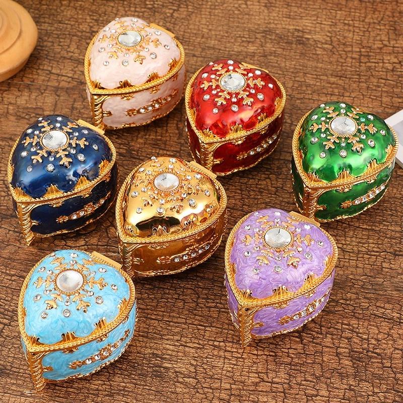 Heart Shape Jewelry Storage Box Inlaid Gem Organizer Exquisite Enameled Alloy Storage Jar Earrings Ring Unique Gift for Family