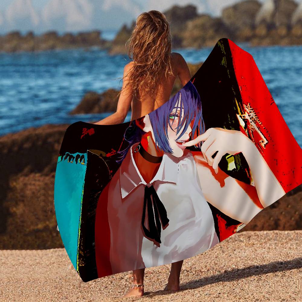 Popular Action Anime C-Chainsaw M-Man R-Reze A-Arc Microfiber Printed Beach Towel Yoga Beach Running Absorbent Soft Towel