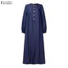 ZANZEA Vestido largo suelto informal de manga larga con cuello redondo para mujer