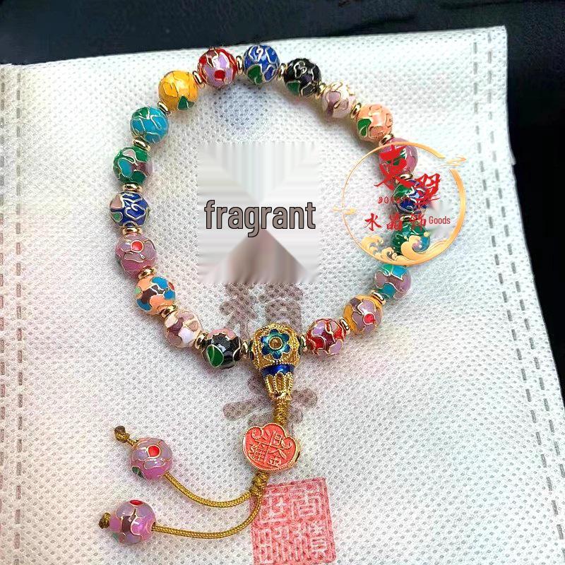 Xiangji Cloisonné Enamel Luck Beads Bracelet with Ash Glaze and Gold Foil