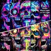 Heopapin Blacklight Skull Art Tapestry UV Reactive Neon Skeleton Butterfly Tapestries Trippy Blacklight Horror Face Tapestry Halloween Aesthetic Wall