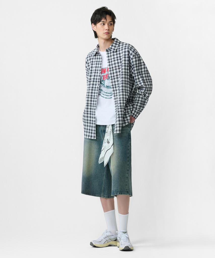 GROOVE RHYME Washed Denim 3/4 Length Bermuda Shorts (Lrbmcdh760M)