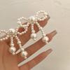 Fashionable Imitation Pearls Ear Clips Exquisite Pearls Beaded Bowknot Dangle Ear Studs for Daily Wear Dates Parties