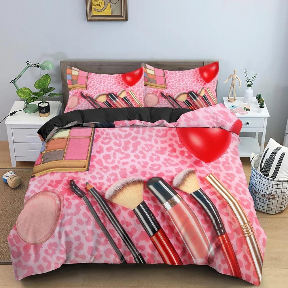 Fashion Women's Cosmetics Bedding Set Girl's Bedroom Duvet Cover Set King Queen Twin Size Luxury Bedclothes Home Decor