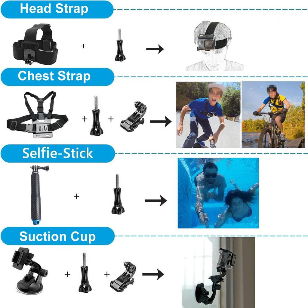 55 in 1 Action Camera Accessories Kit for DJI Osmo Action 5 Pro/4/3 Carrying Case Selfie Stick Tripod Waterproof Case