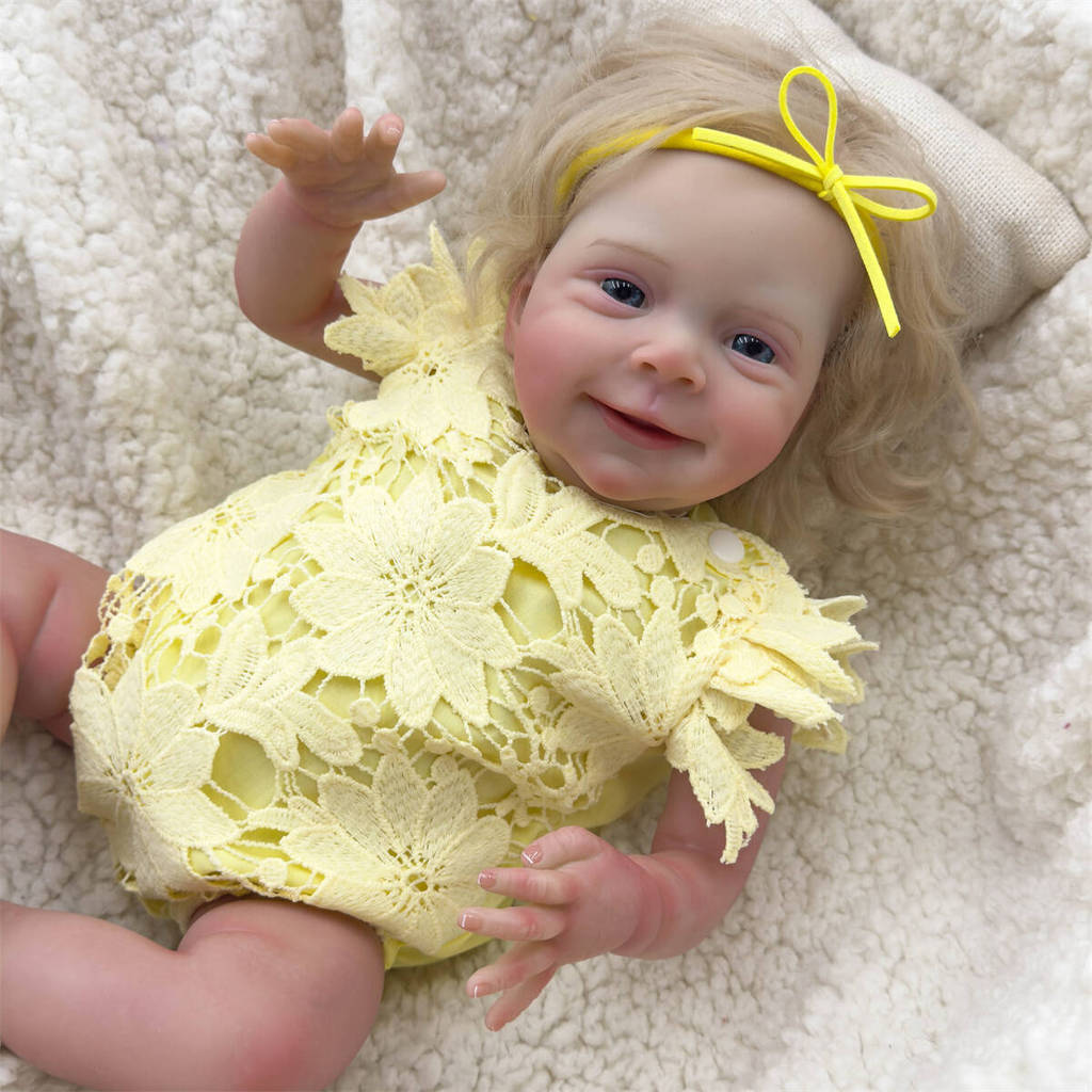 Złote Włosy Symulacja Zabawka Lalka Reborn Z Żółtym Ażurowym Ubraniem Design Dla Dzieci Prezent Świąteczny