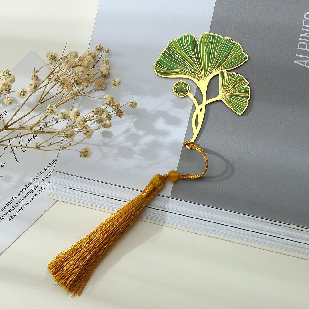 Metal Lotus Leaf Vein Metal Bookmark Brass Green Leaf Bookmark Chinese Style Bookmark Student Gift