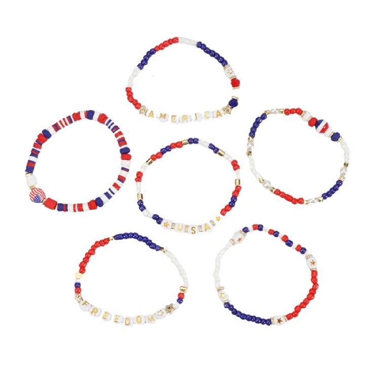 6PCS Multipurpose Beaded Bracelets Independence Day Party Gifts With Star Pendants Daily Casual Use Stylish Outfits