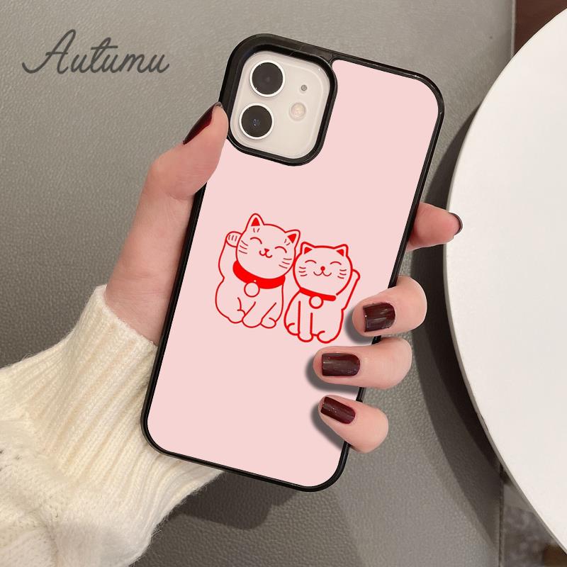 Urocze etui na telefon z kotem przynoszącym szczęście dla iPhone 11 12 13 14 Pro Max mini X XR XS SE 2020 5 6S 7 8 Plus Samsung Galaxy S21 S22 Cover shell