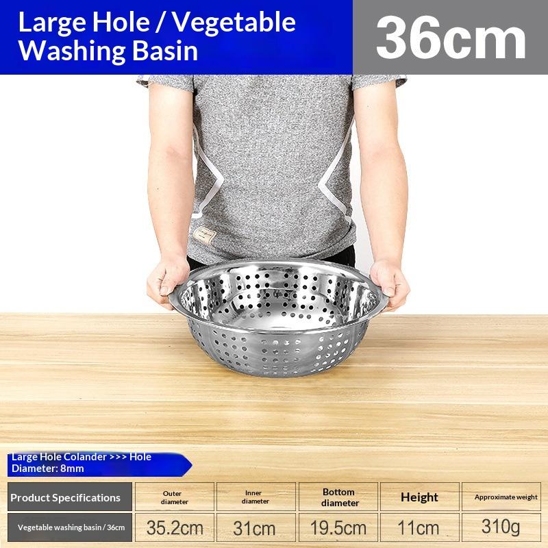 [JN] Rice Sieve Strainer Stainless Steel Colander Kitchen Helper Big Drainer Basin For Washing Vegetables Fruits Pasta Draining