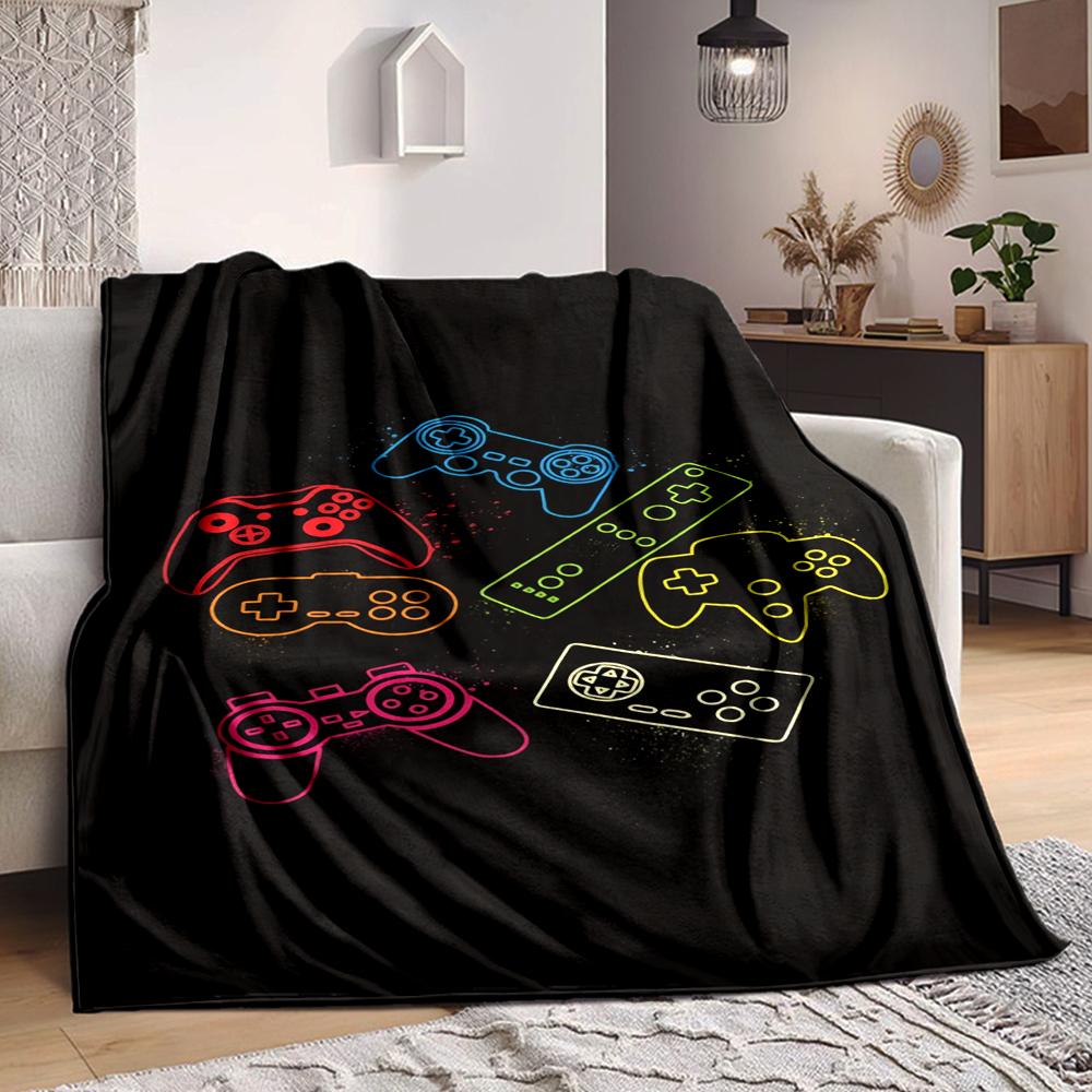 1Pc Neon Game Controllers Flannel Blanket, Soft And Comfortable, Casual Warm, Camping Travel, Christmas, Halloween Xmas Gift L1122