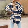 Damen-Hemden mit gebürstetem Karomuster, langärmlig, Flanell, Revers, Knopfleiste, Taschen, Shacket-Jacke, Mäntel
