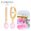 Luxurious Geometry 925 Silver Ear Needle Pink Series Zircon Pendant Hoop Earrings Sweet Fashion Wedding Jewelry Gifts